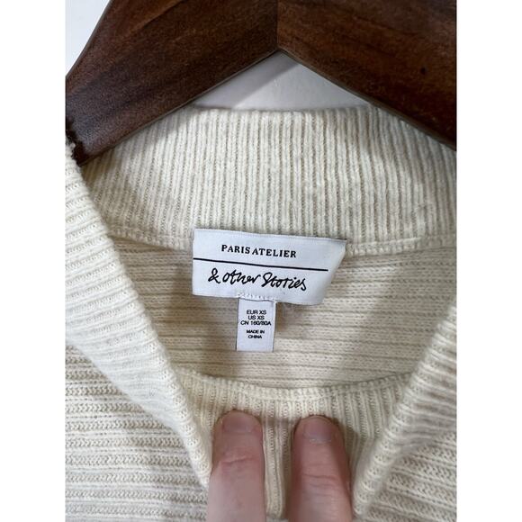 & Other Stories Women’s Wool Blend Sweater Size XS Cream Ruffles Coquette Twee - Picture 5 of 9